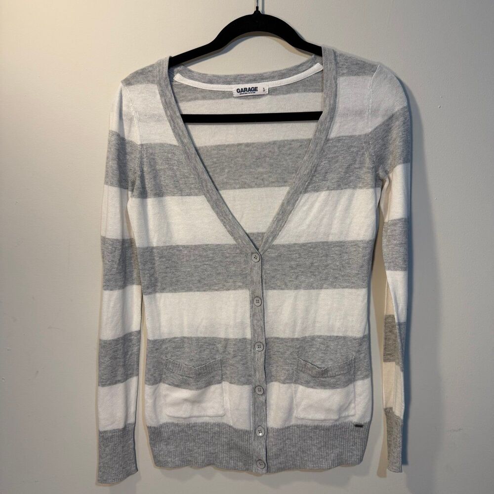 Garage, white and grey striped cardigan, y2k, Sz s